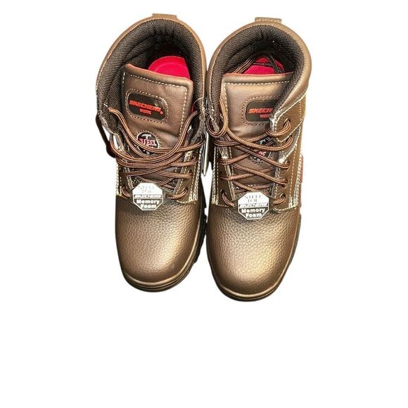 Skechers Men\'s Dark Brown Safety Steel Toe Leather Boots(Size 7.5)